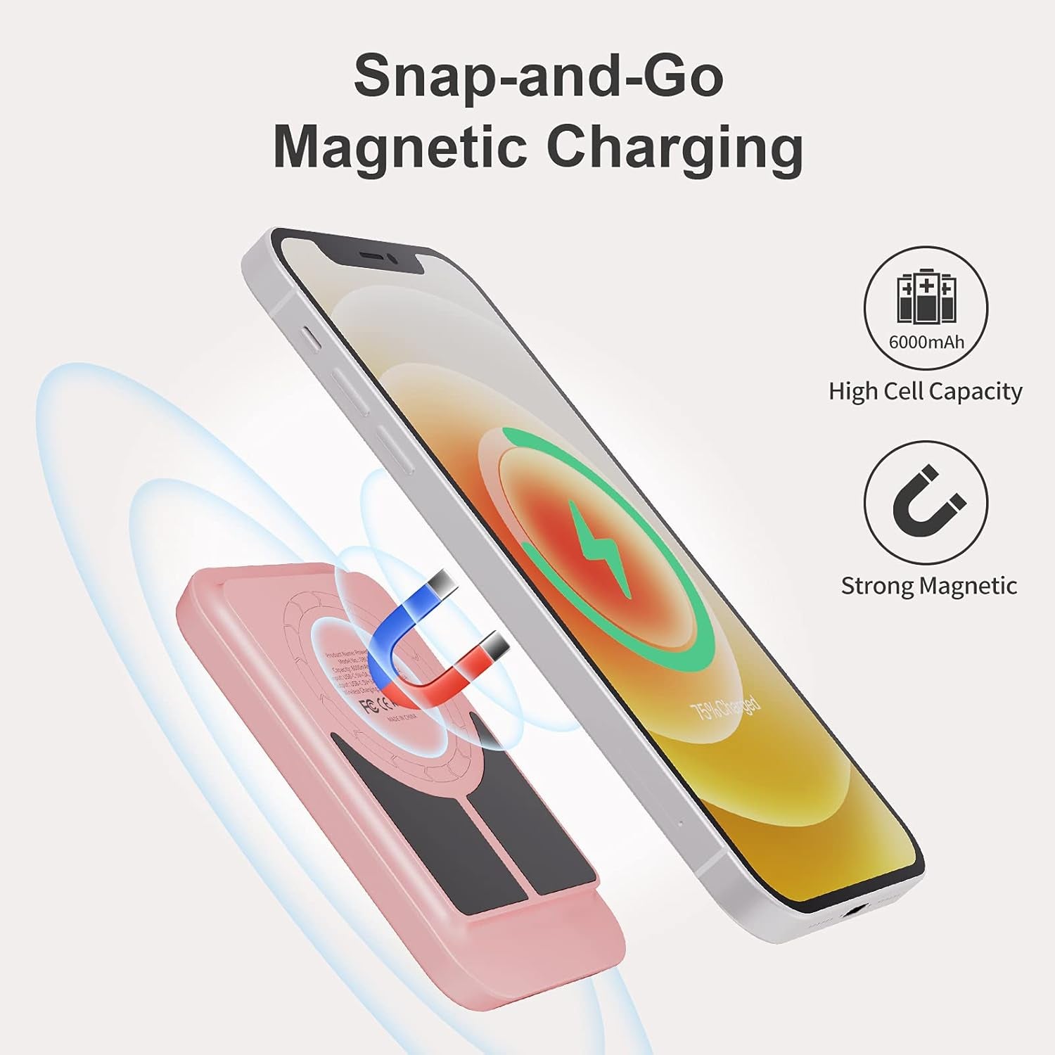 6000Mah Magnetic Power Bank: Wireless Portable Charger with Finger Holder, Stronger Magnet Stick Mag-Safe Battery Pack for Iphone Only Compatible with Iphone 15,15 Pro,15 Pro Max,14,13,12 Series
