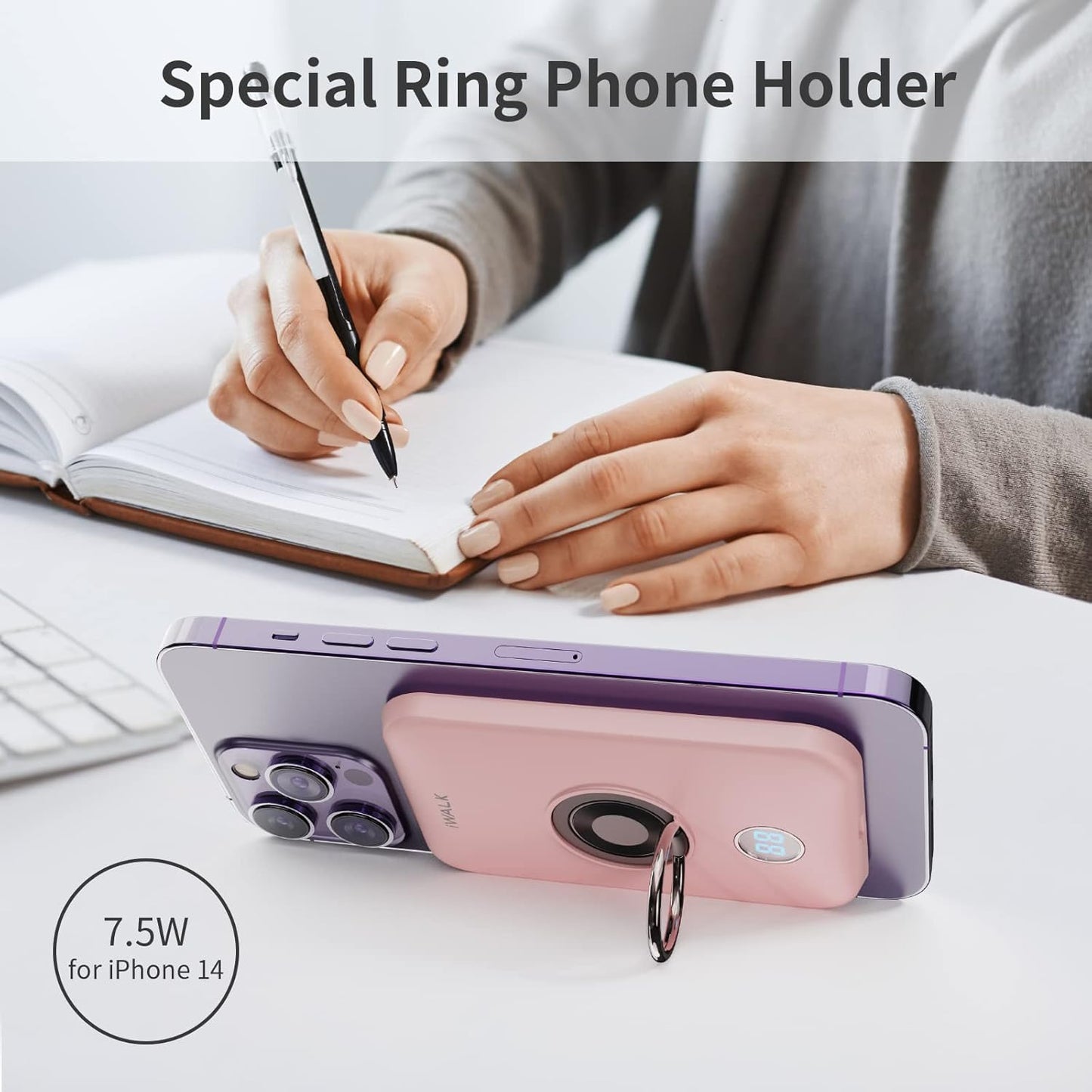 6000Mah Magnetic Power Bank: Wireless Portable Charger with Finger Holder, Stronger Magnet Stick Mag-Safe Battery Pack for Iphone Only Compatible with Iphone 15,15 Pro,15 Pro Max,14,13,12 Series