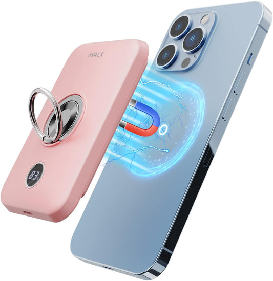 6000Mah Magnetic Power Bank: Wireless Portable Charger with Finger Holder, Stronger Magnet Stick Mag-Safe Battery Pack for Iphone Only Compatible with Iphone 15,15 Pro,15 Pro Max,14,13,12 Series